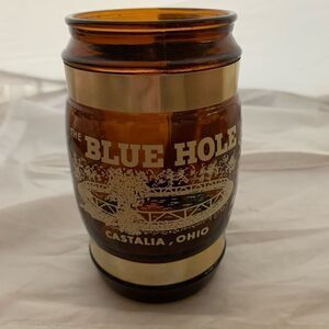 The Blue Hole Castalia Ohio Vintage Brown Glass Mug With Wood Handle